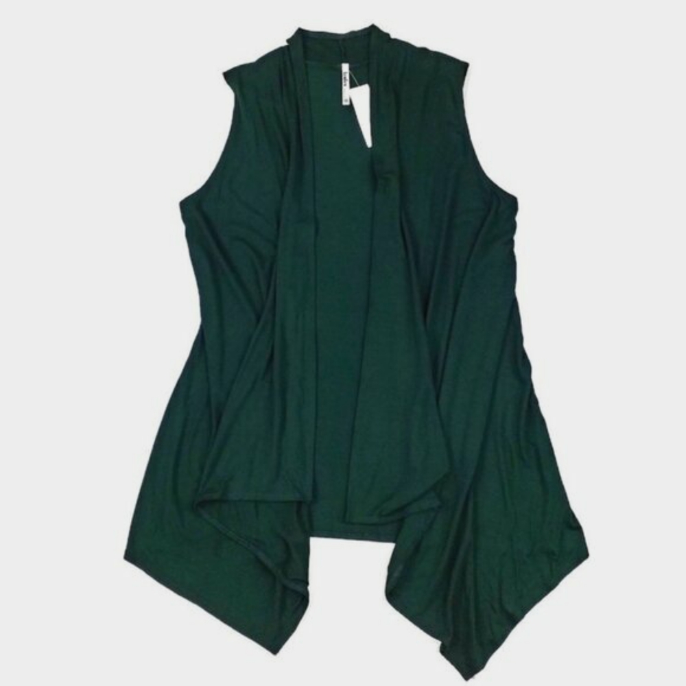 Azules Green Fly Away Open Front Stretch Sleeveless Vest Womens Size XL NWT